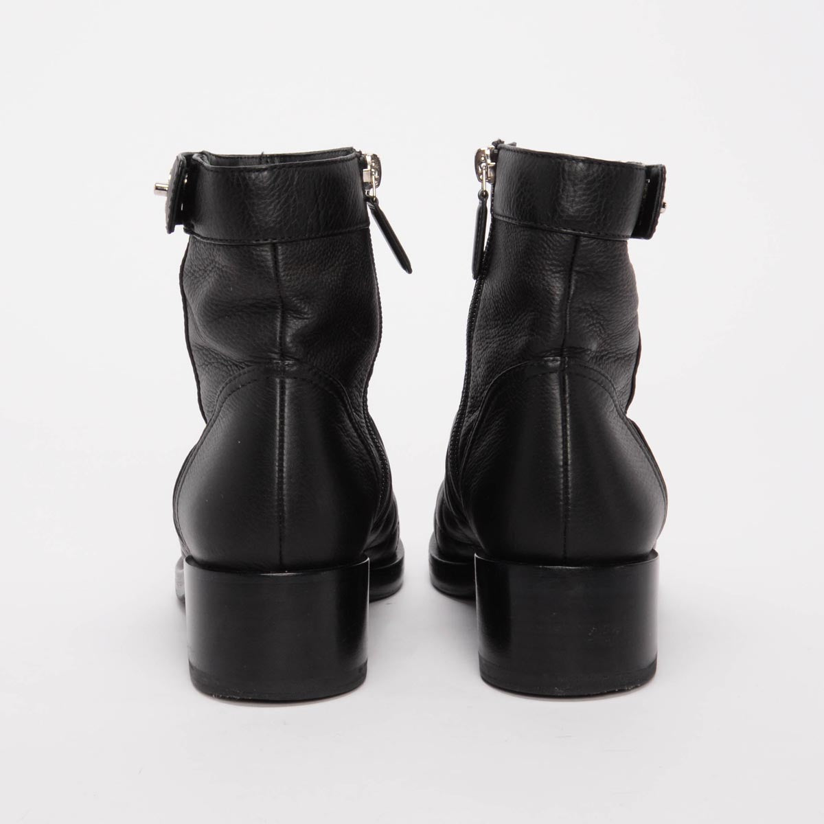 Chanel Black Calfskin & Patent Cap Toe Ankle Boots 36