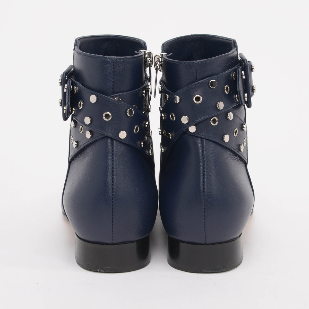 Jimmy Choo Navy Calfskin Hallie Studded Boots 38