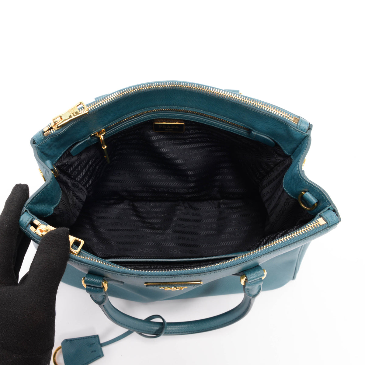 Prada Teal Saffiano Lux Small Galleria Tote