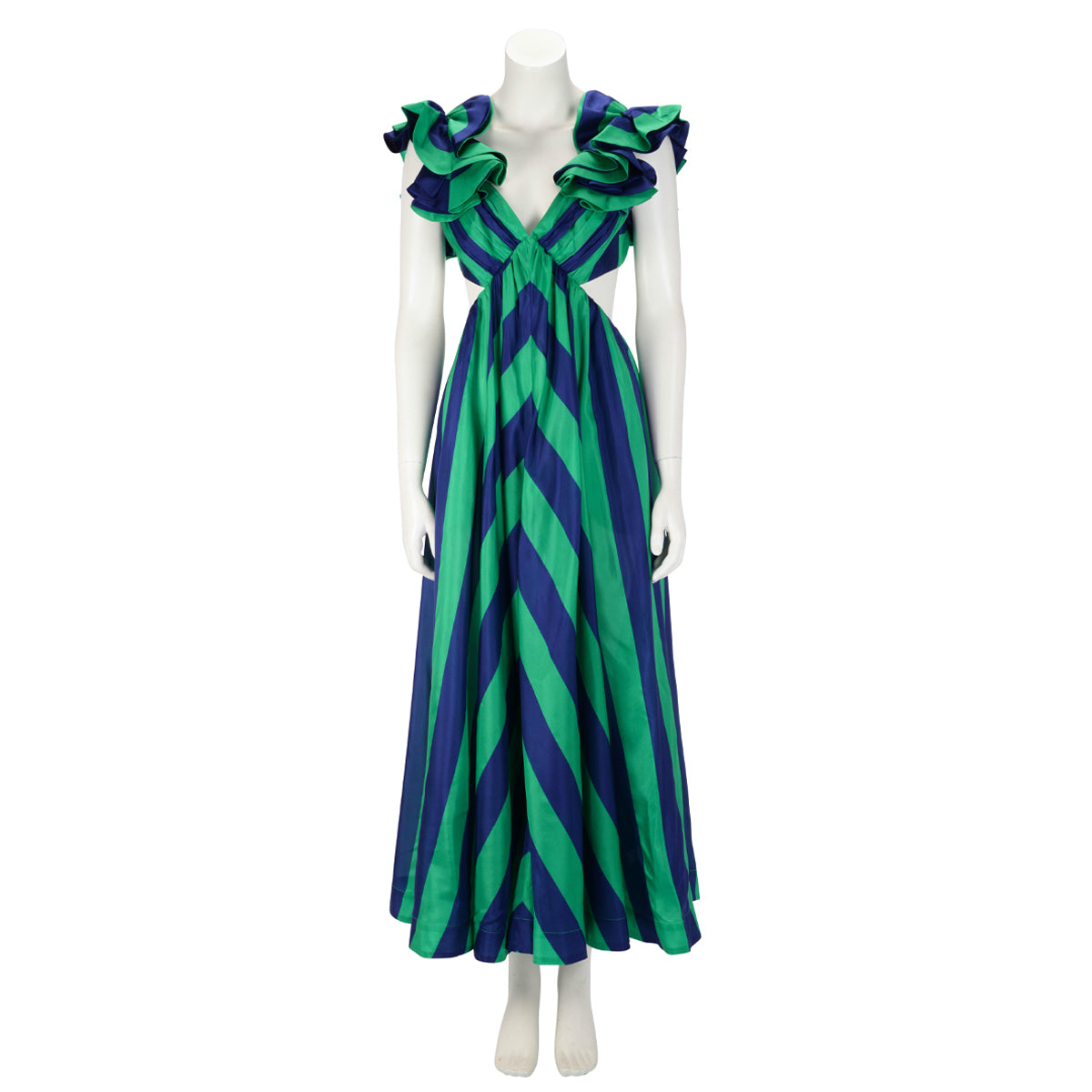 Zimmermann Navy & Green Silk Tiggy Frill Dress 0