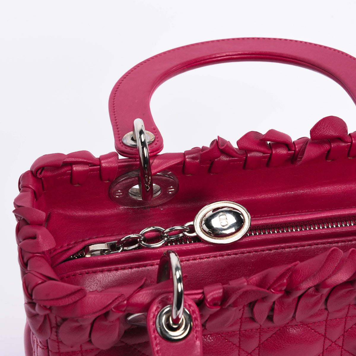 Dior Dark Pink Lambskin Cannage Medium Bow Lady Dior