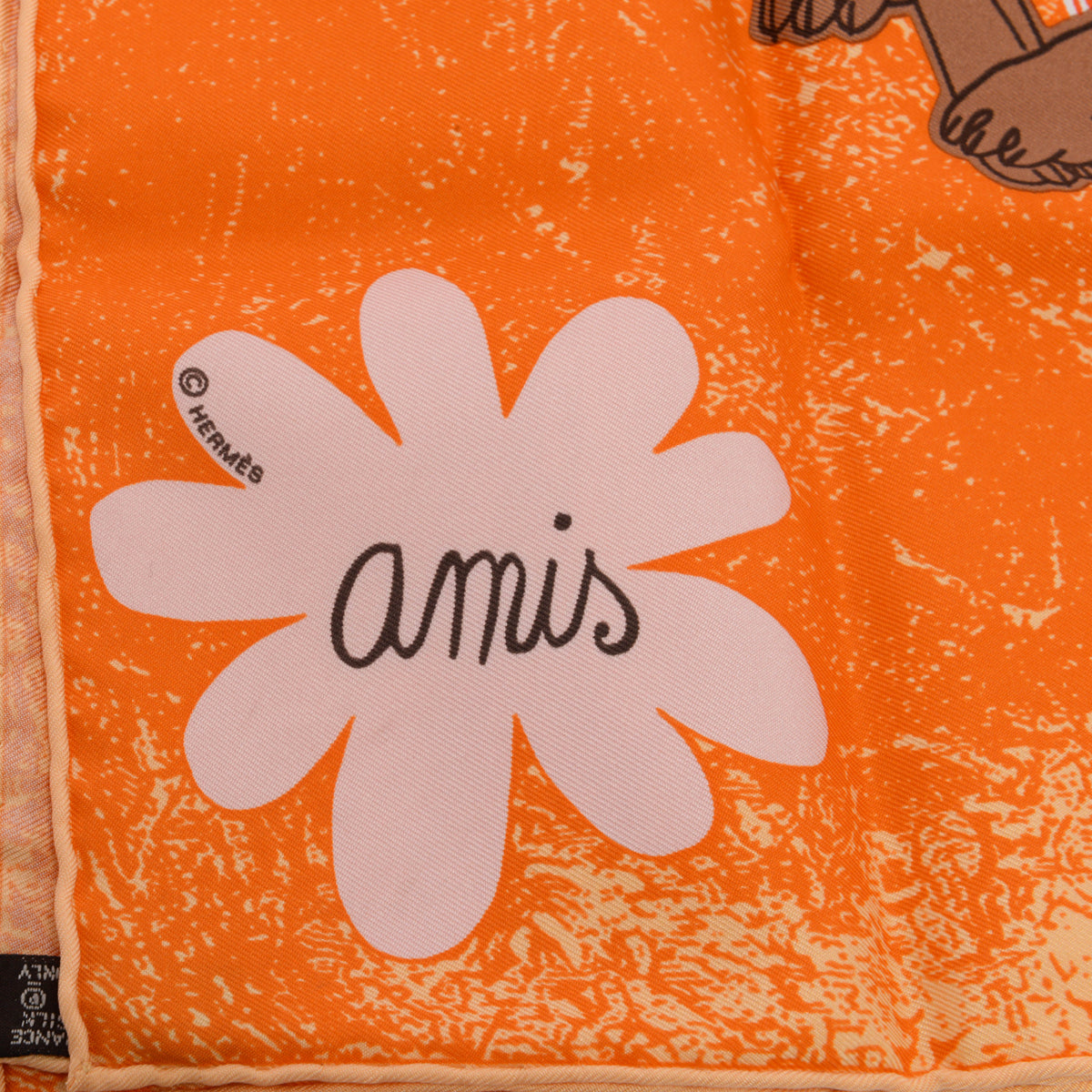 Hermes Orange Silk Amis Pour La Vie Scarf 45