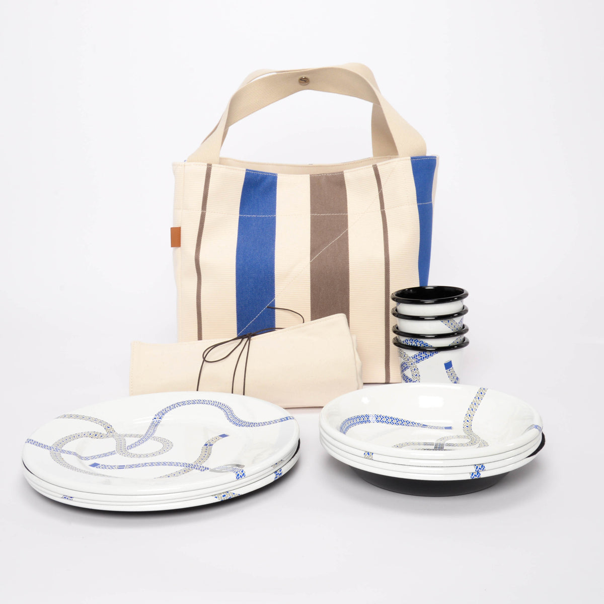 Hermes Blue Rocabar Canvas Zoulou Picnic Tote