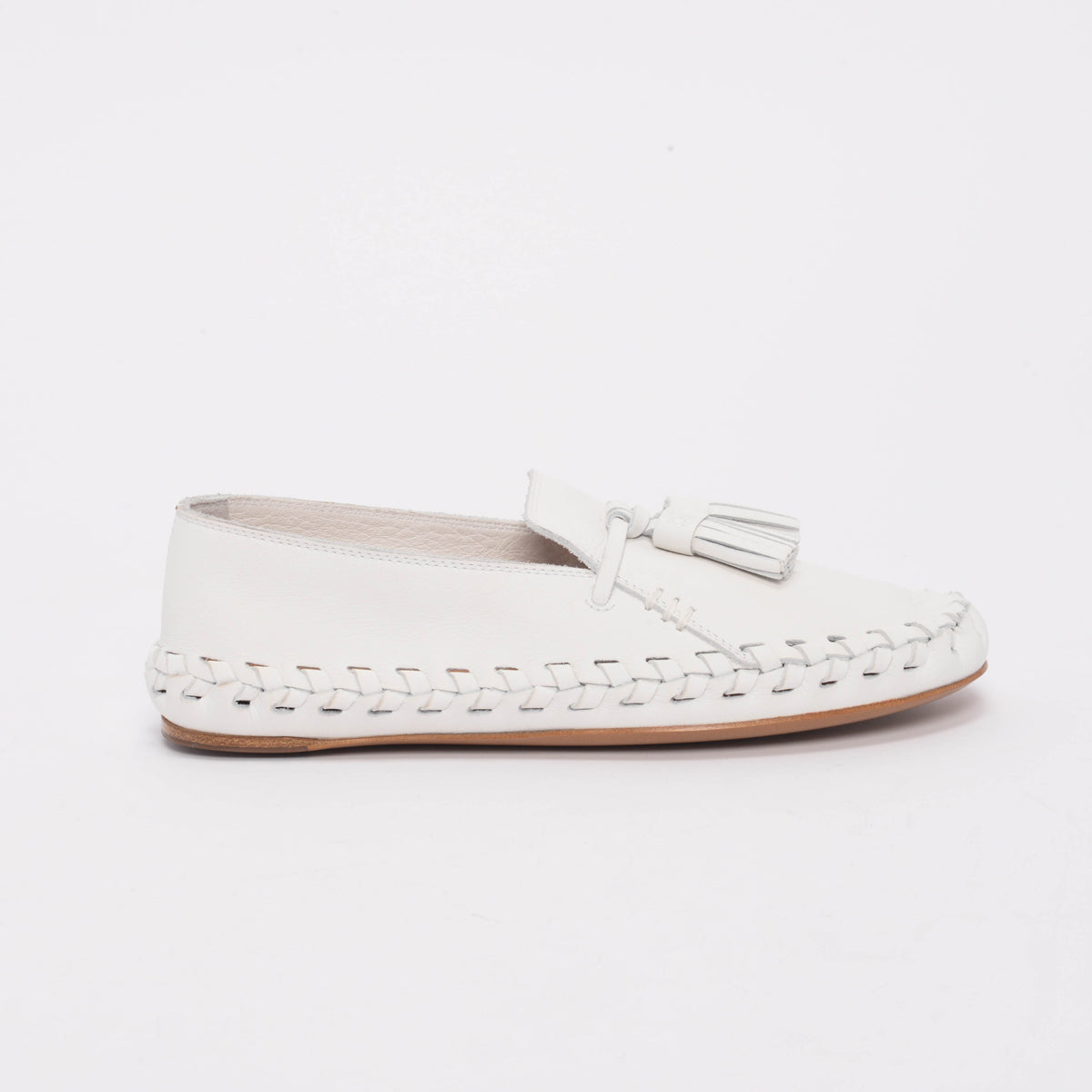 Celine White Calfskin Marlou Tassel Loafers 37