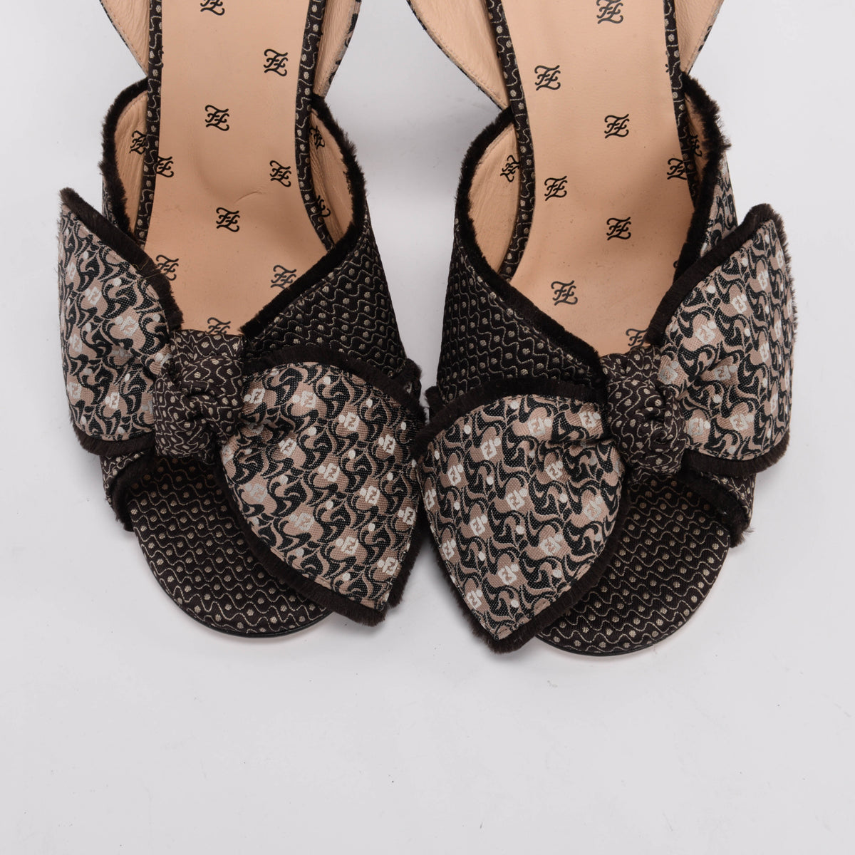 Fendi Brown Jacquard FFreedom Bow Sandals 41