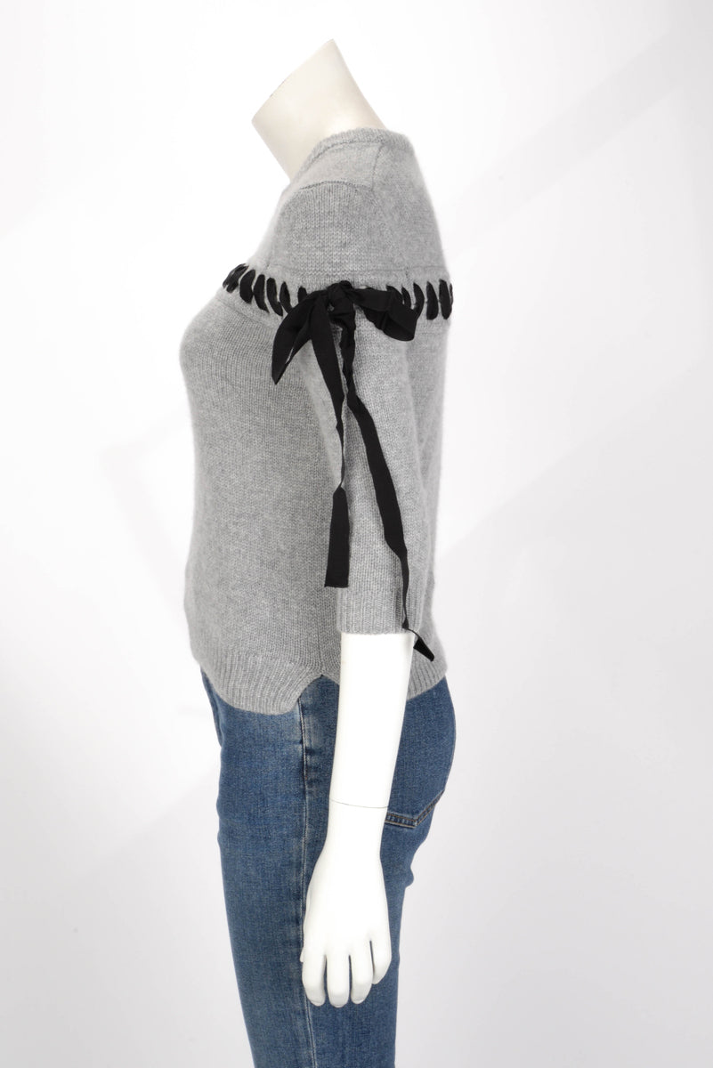 Fendi Grey Cashmere Ribbon Detail Sweater S