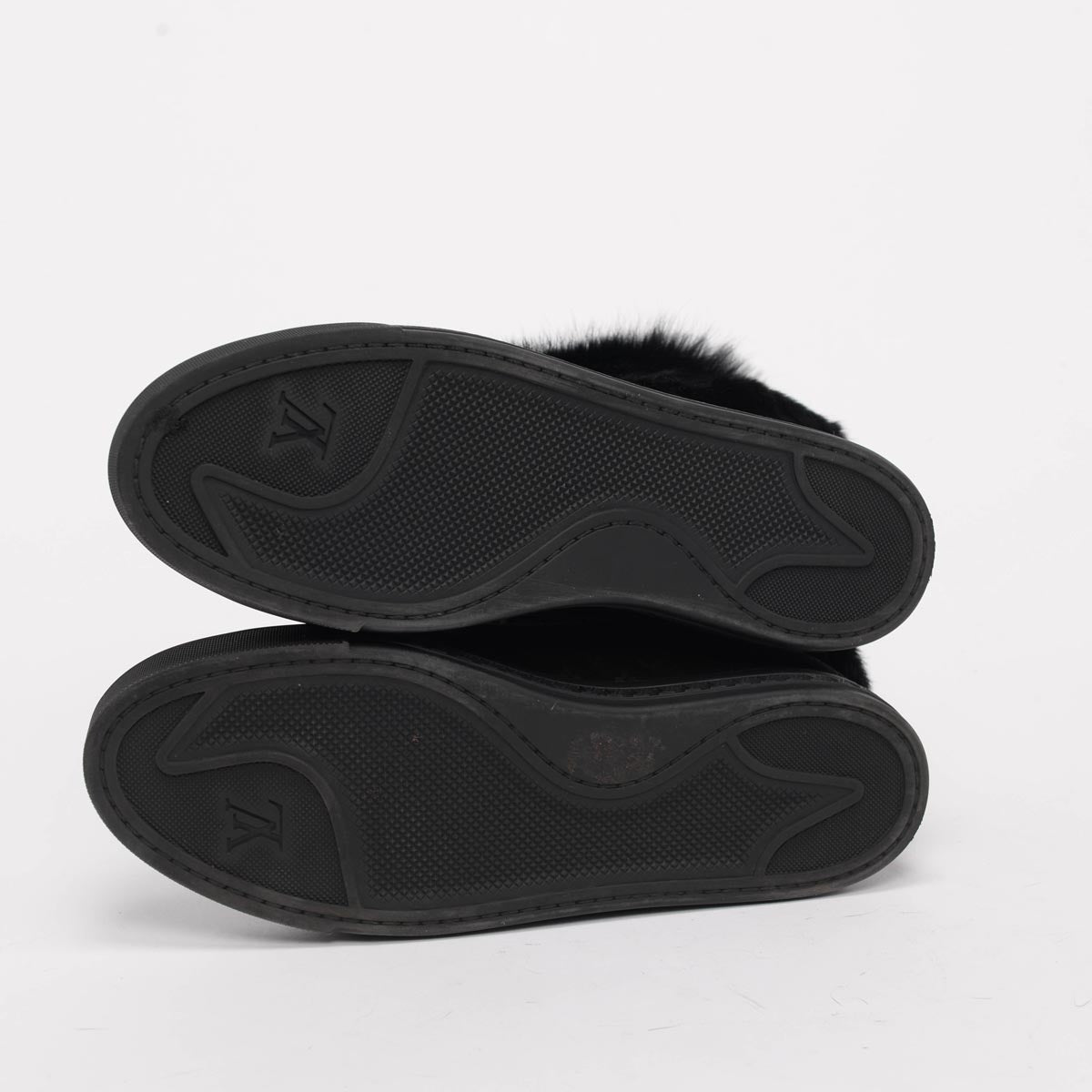 Louis Vuitton Black Monogram Suede & Fur Fold Over Sneakers 41