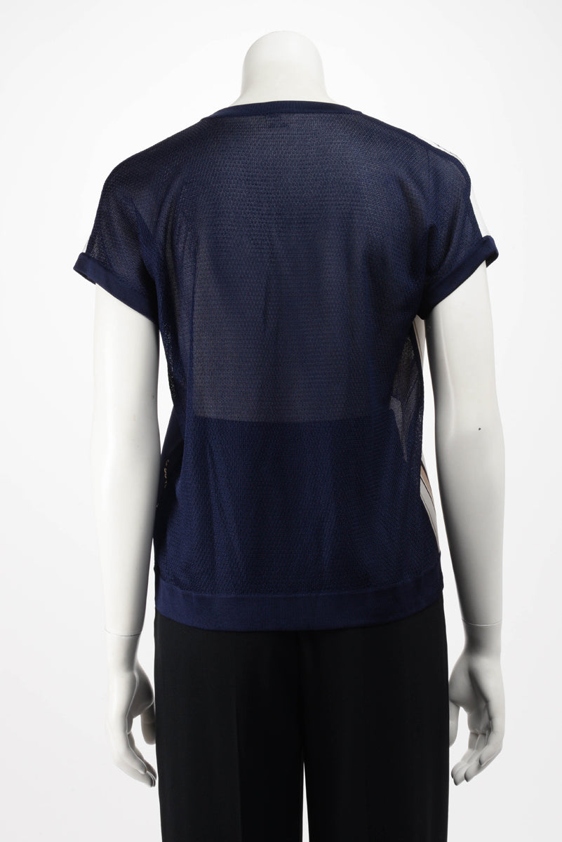 Hermes Navy & Beige Silk Twillaine Cannes et Cannes Top FR 38