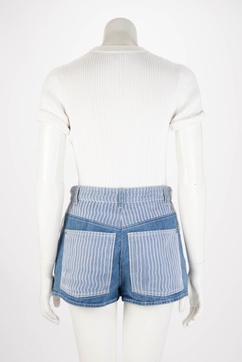 Chanel Blue Denim Cotton Sheer Pleated Shorts FR 32