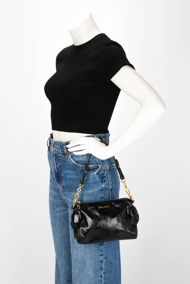 Miu Miu Black Vitello Lux Bow Mini Bag