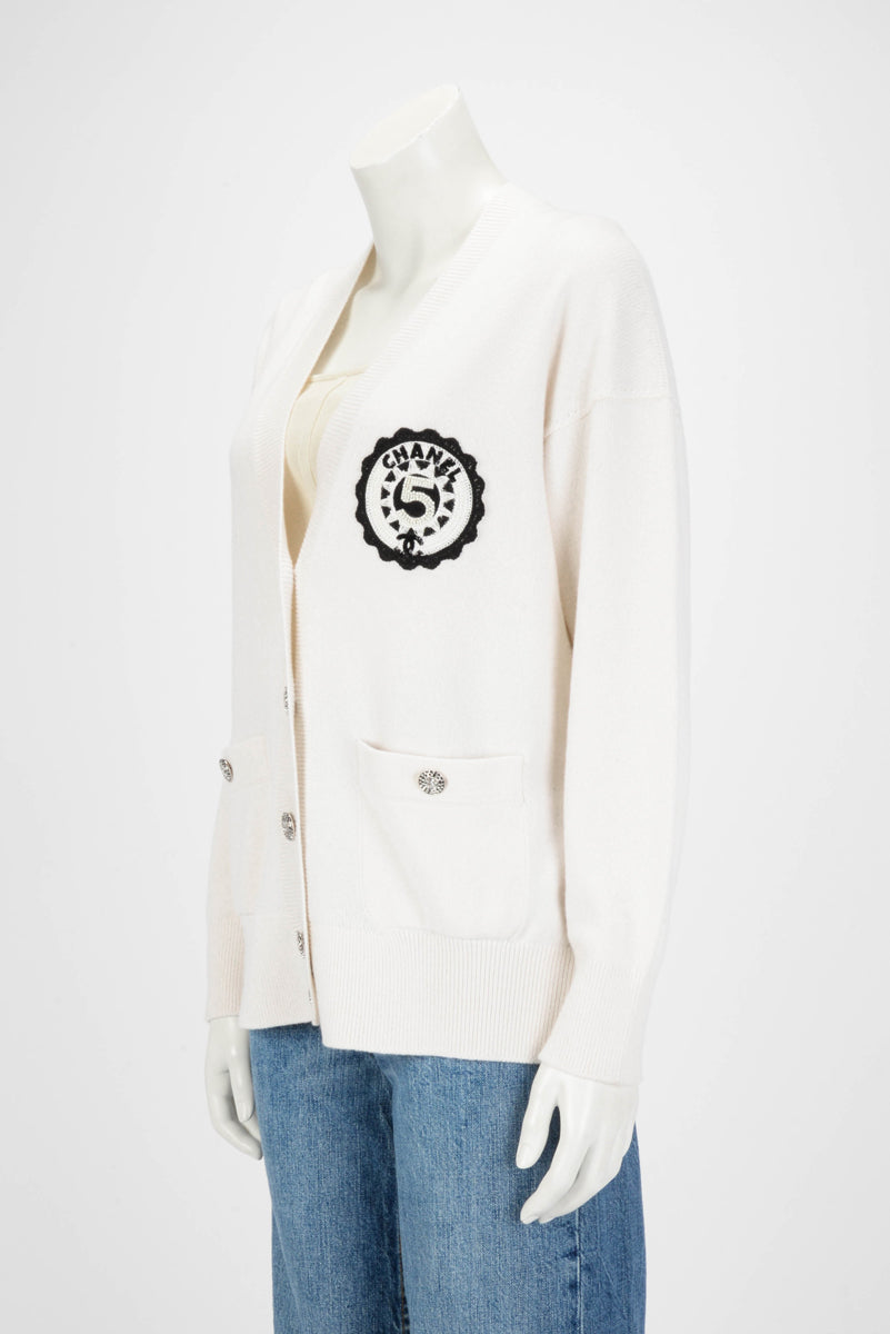 Chanel Cream Cashmere No. 5 Cruise Cardigan FR 36