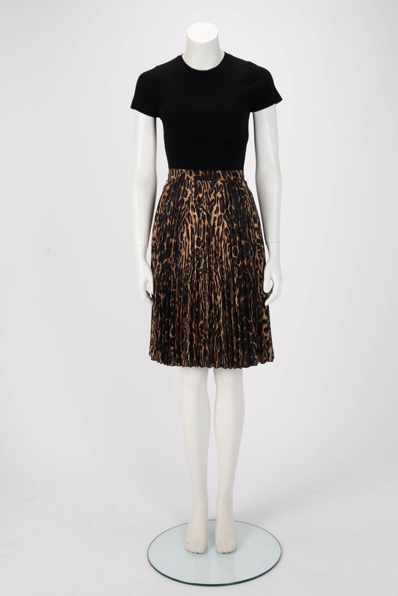 Burberry Brown Animal Print Pleated Skirt UK 6