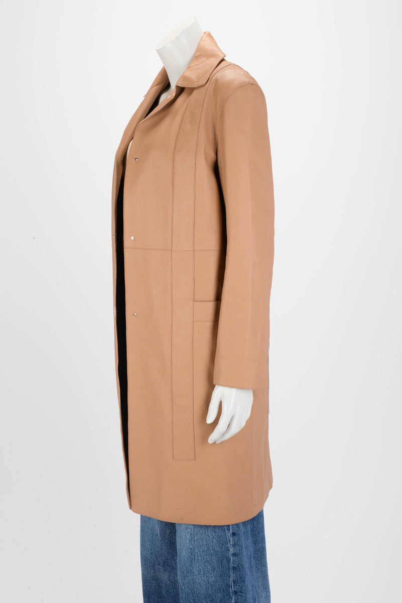 Hermes Camel Deerskin Clou De Selle Button Coat FR 36