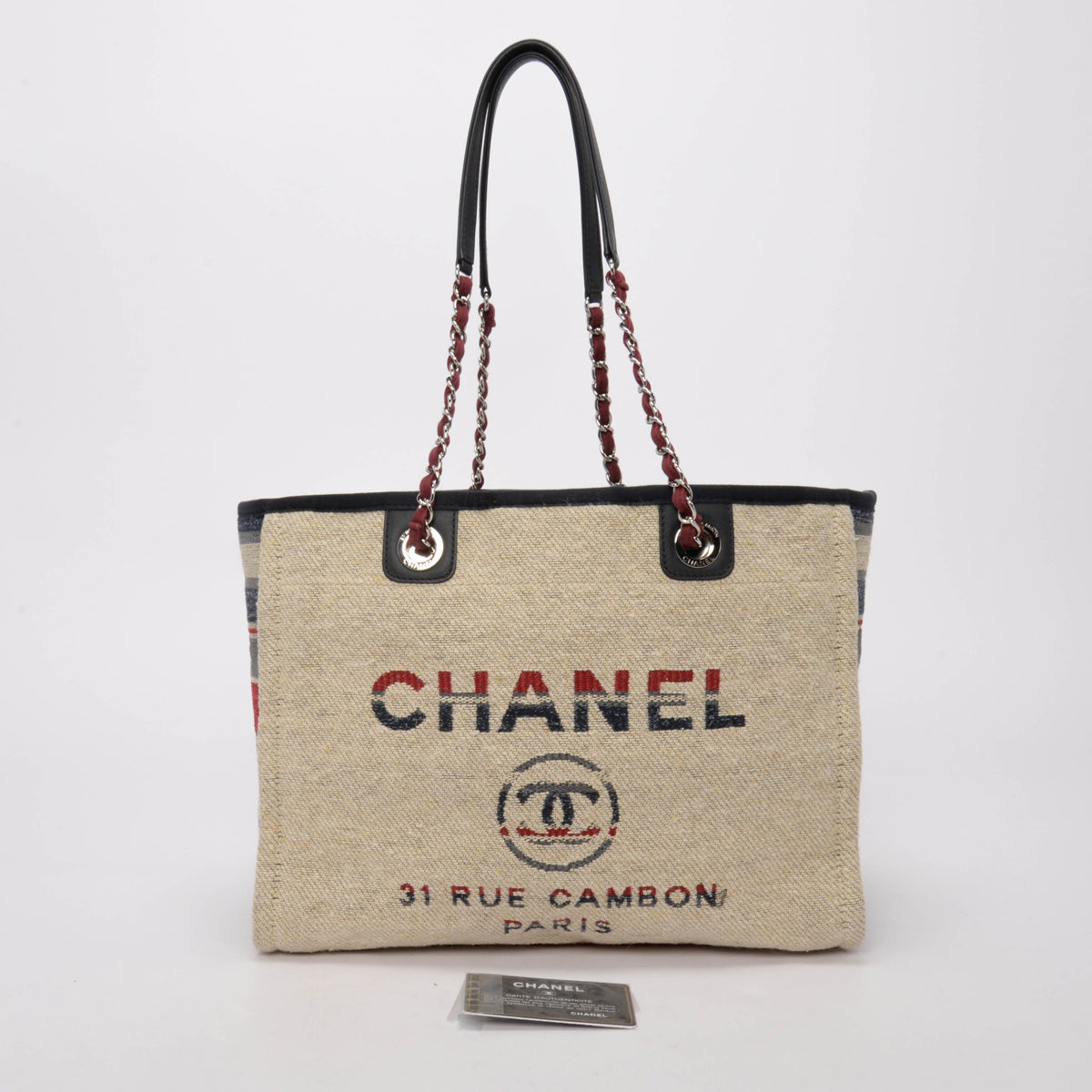 Chanel Beige Striped Canvas Medium Deauville Tote