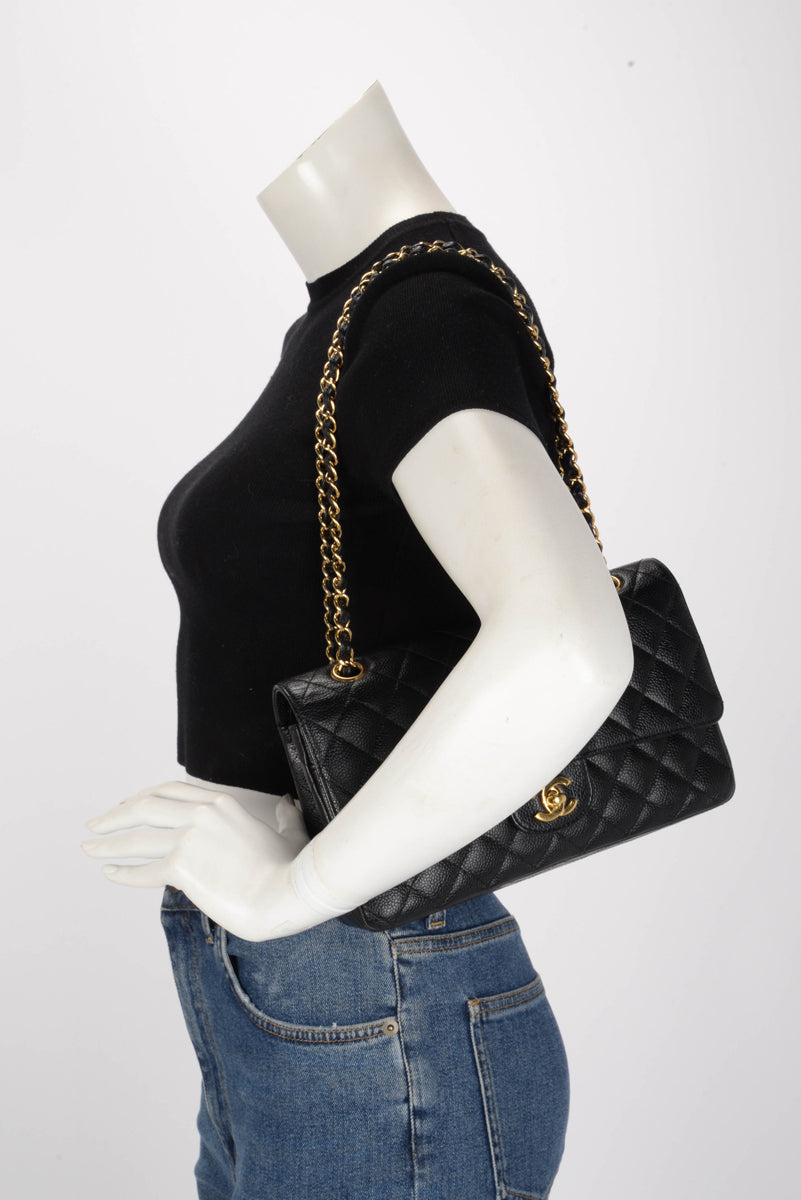 Chanel Black Quilted Caviar Medium Classic Double Flap Bag