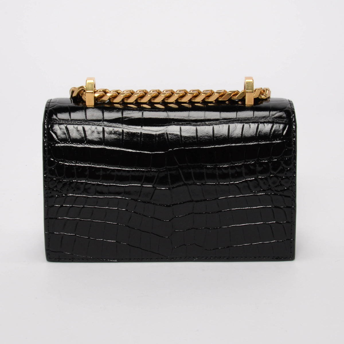 Alexander McQueen Black Croc Embossed Jewelled Skull Satchel Mini Bag