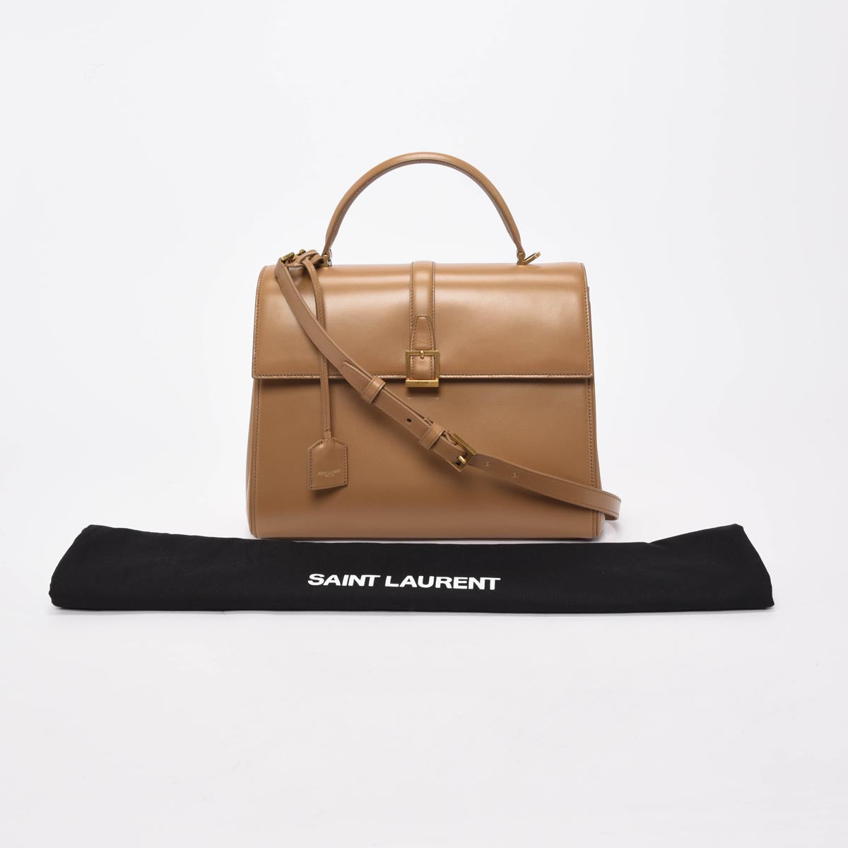 Saint Laurent Camel Calfskin Le Fermoir Top Handle Bag