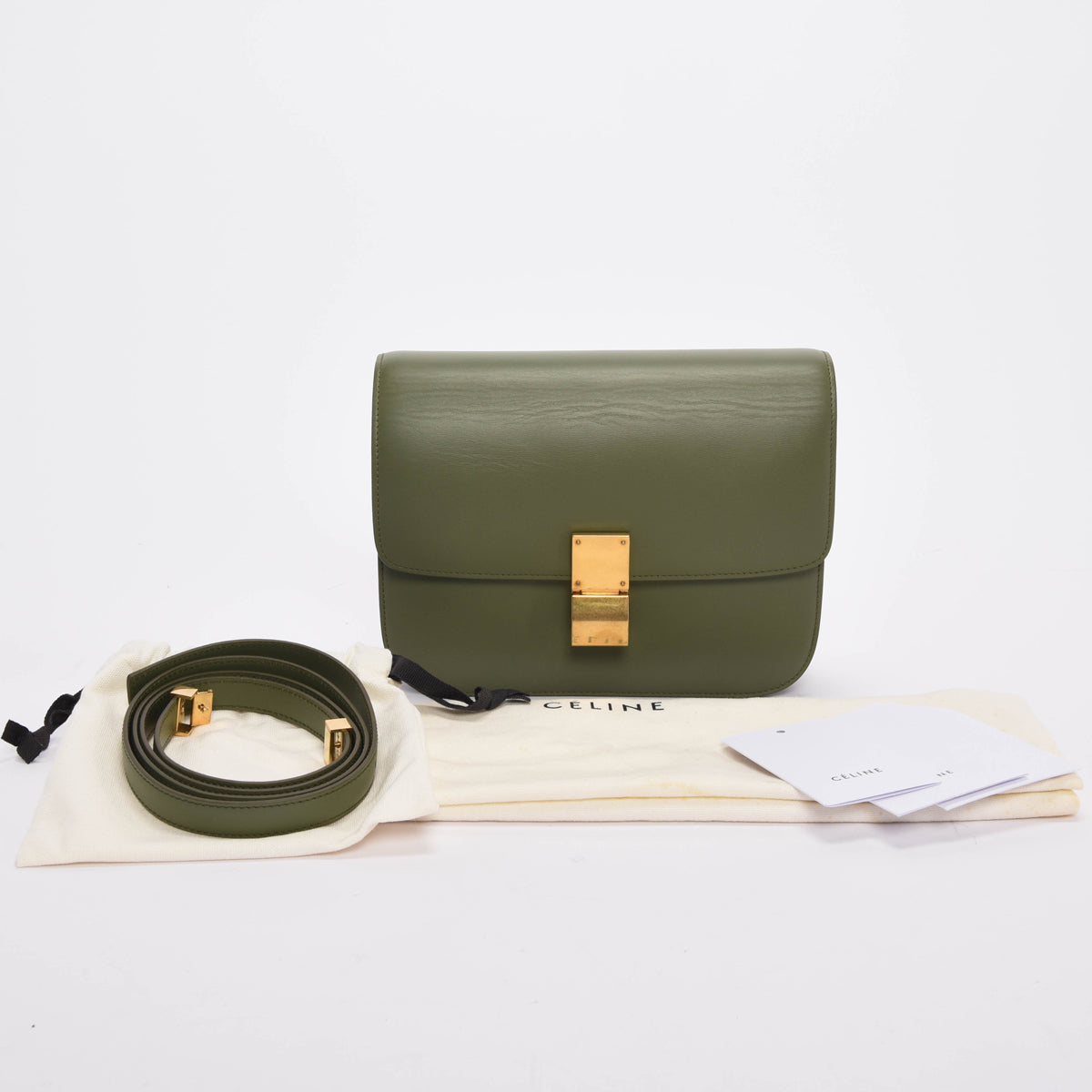 Celine Khaki Box Calf Classic Box Bag