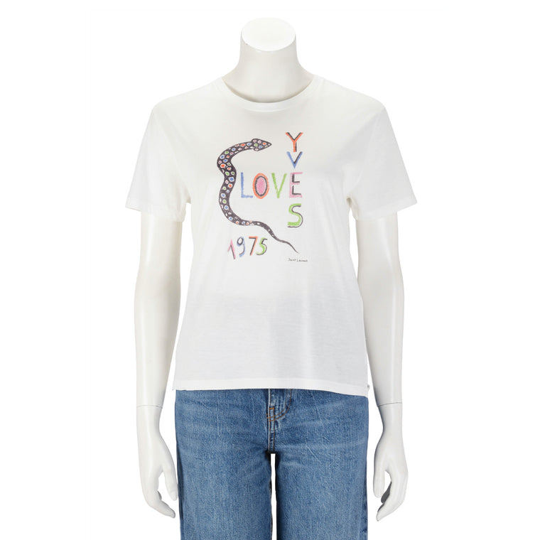 Saint Laurent White Cotton YSL Love T-Shirt S