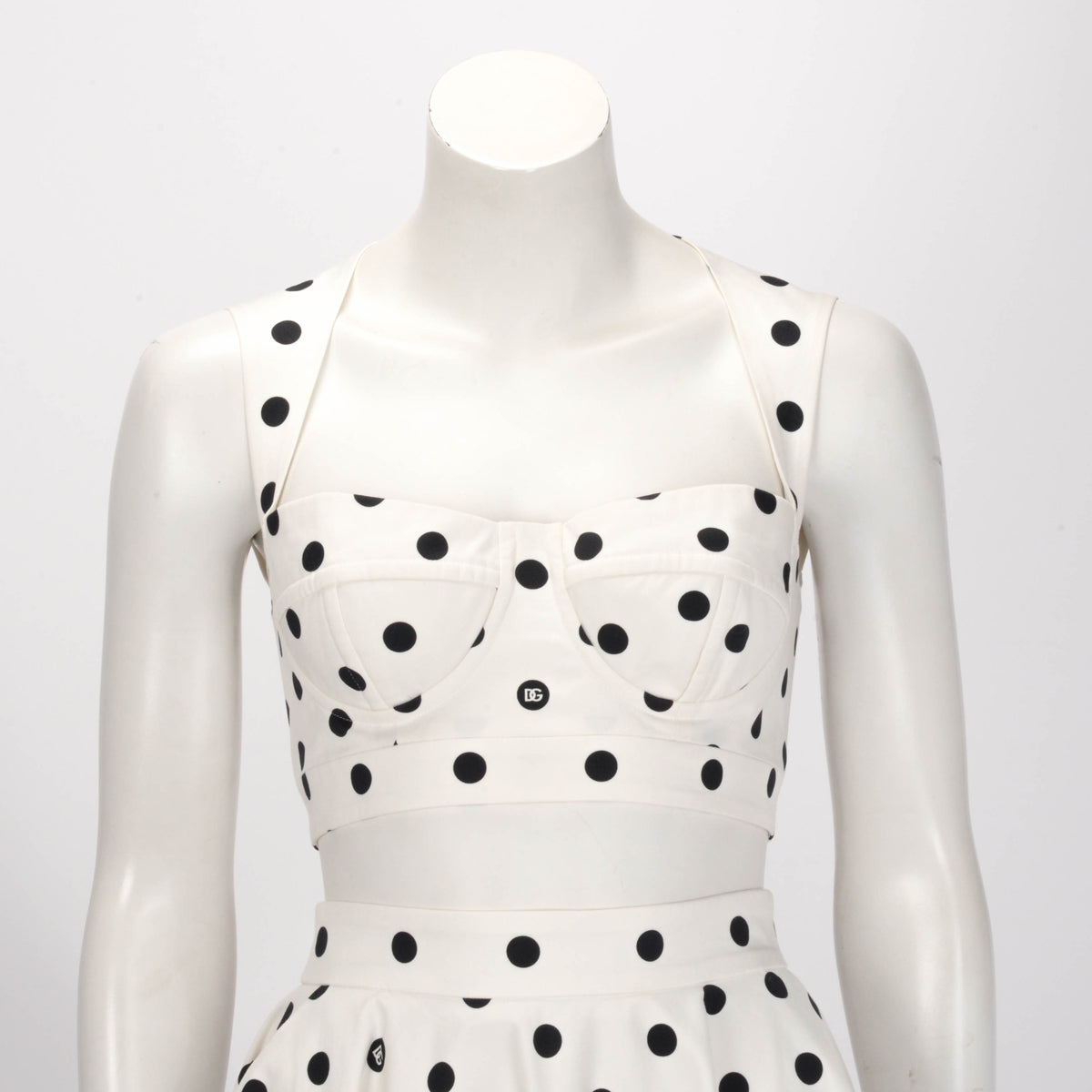Dolce & Gabbana White Polka Dot Crop Top & Skirt IT 40