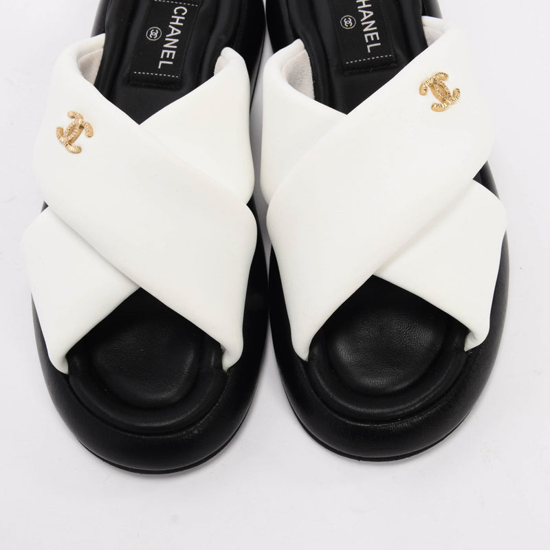 Chanel White Technical Fabric Sandals 39 - Blue Spinach