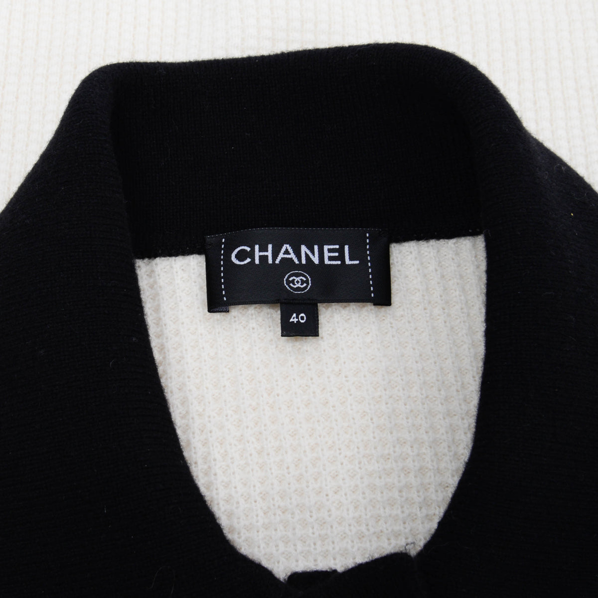 Chanel Cream & Black Waffle Knit Polo Mini Dress FR 40