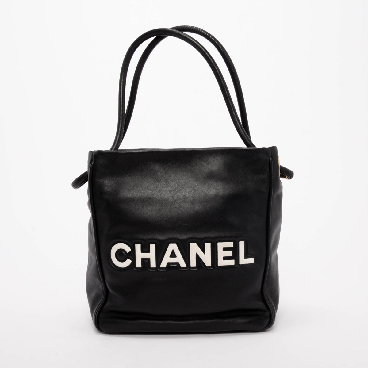 Chanel Black Lambskin Camellia Tote
