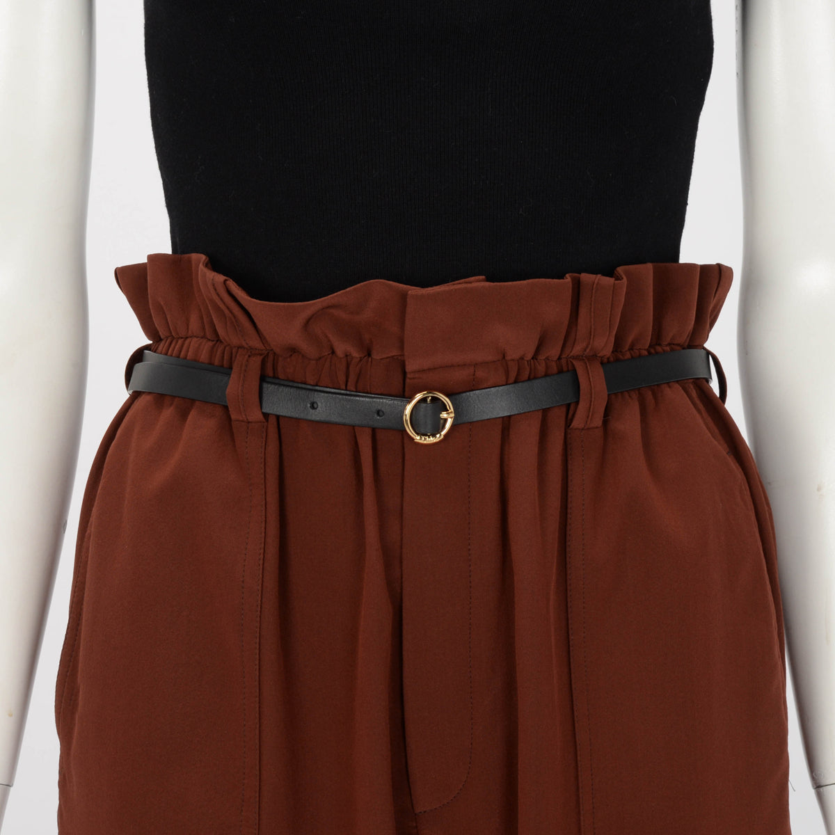 Chloe Rosewood Brown Crepe De Shine Paperbag Belted Pants FR38