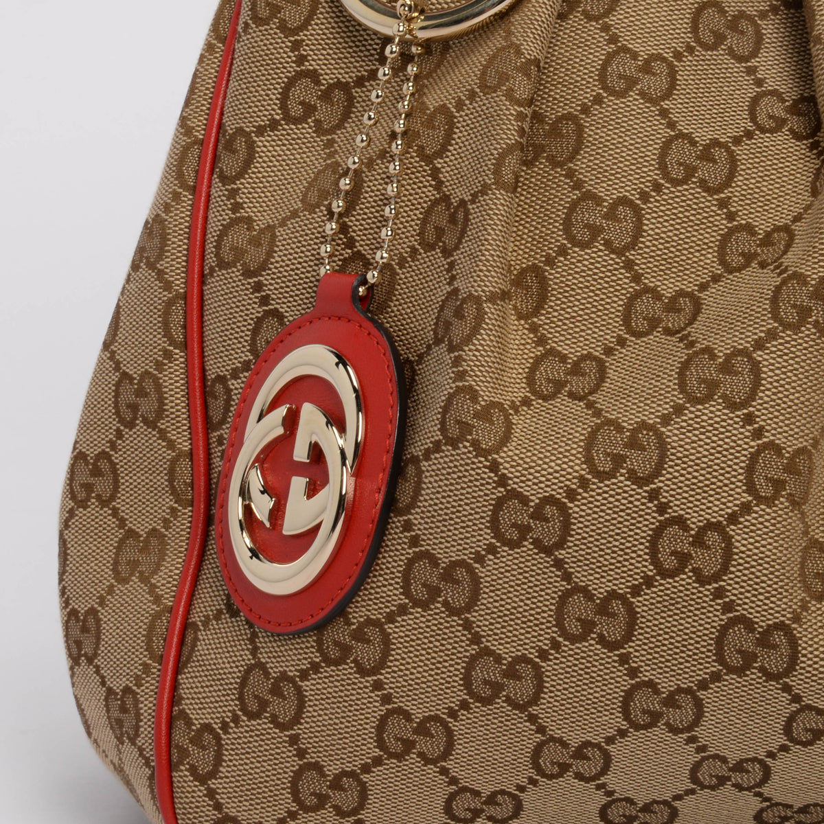 Gucci Beige & Red GG Canvas Sukey Tote