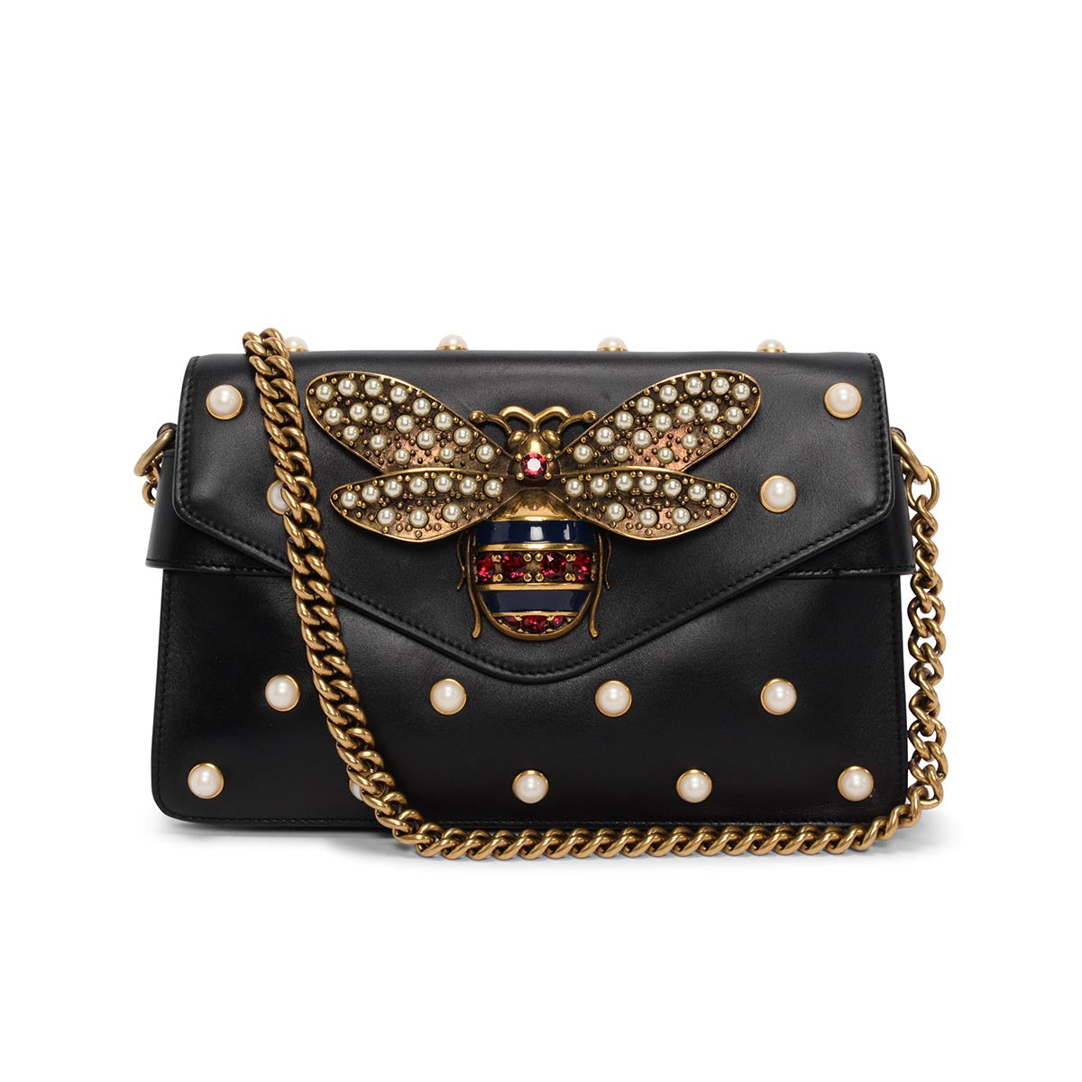 Gucci Black Pearl Studded Mini Queen Margaret Broadway Bag