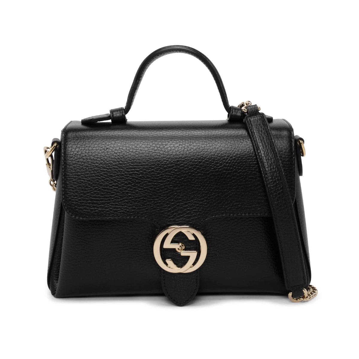 Gucci Black Dollar Calfskin Interlocking G Top Handle Bag