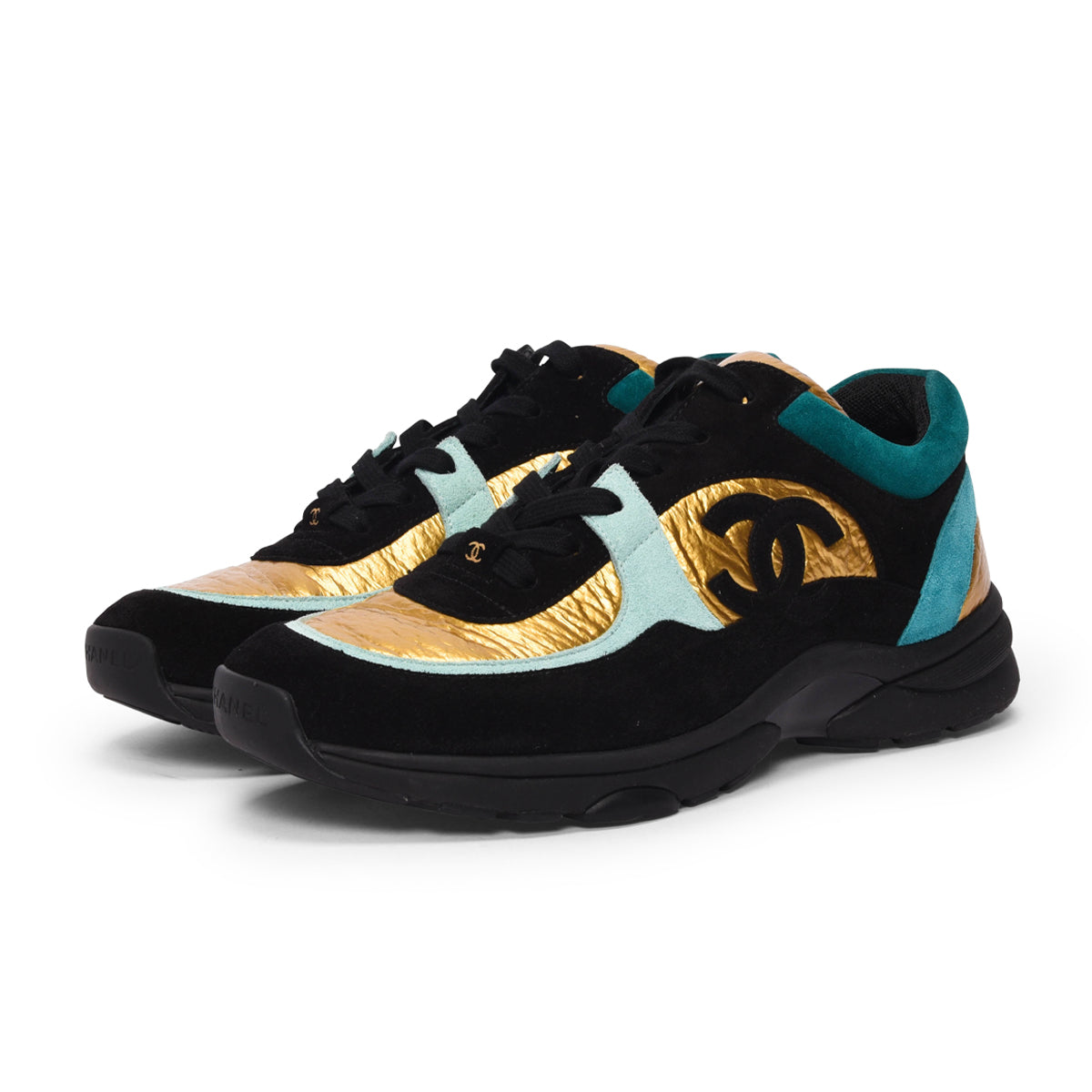 Chanel Gold Mixed Fibers CC Trainer Sneakers 40