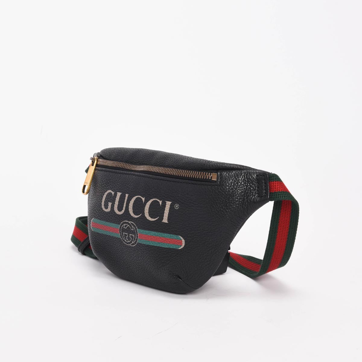 Gucci Black Grained Calfskin Logo Belt Bag