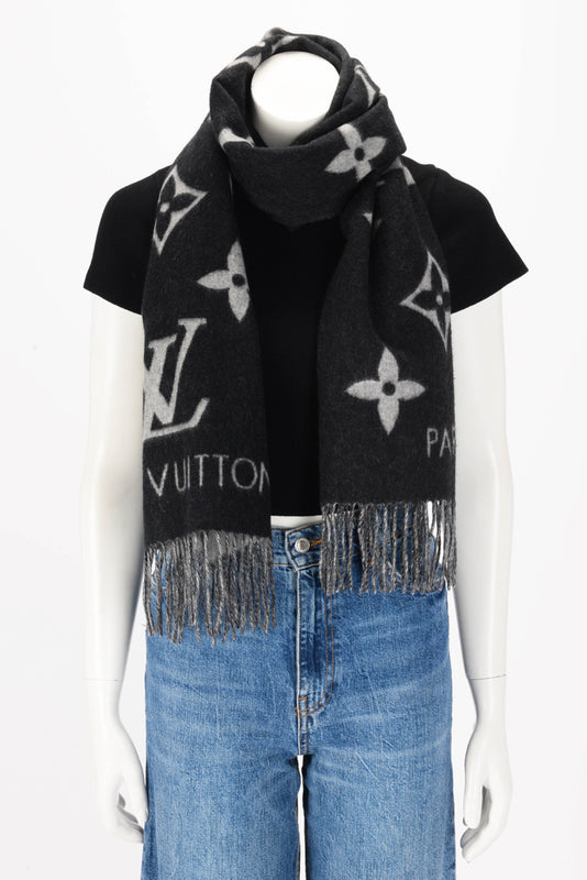 Louis Vuitton Black & Charcoal Cashmere Reykjavik Scarf - Blue Spinach