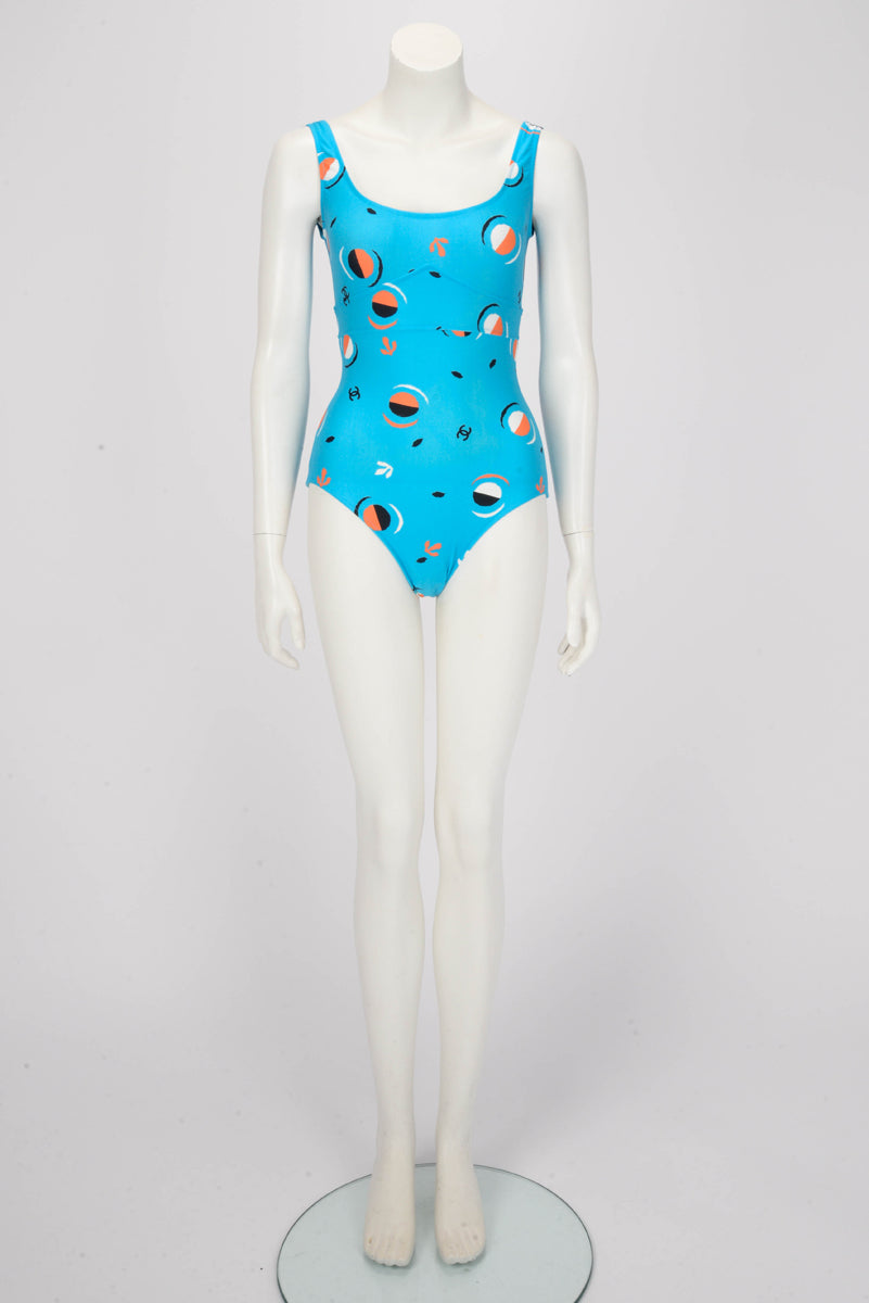 Chanel Blue Nylon 1997 CC One Piece Swimsuit FR 36