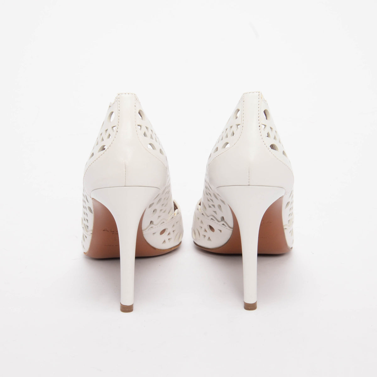 Alaia White Laser Cut Lambskin Openwork Pumps 37