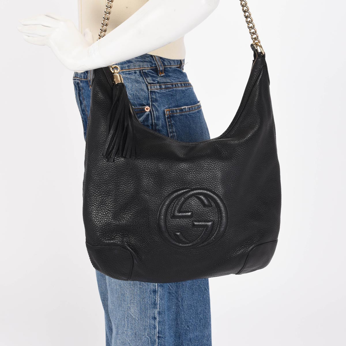 Gucci Black Grained Calfskin Soho Chain Shoulder Bag