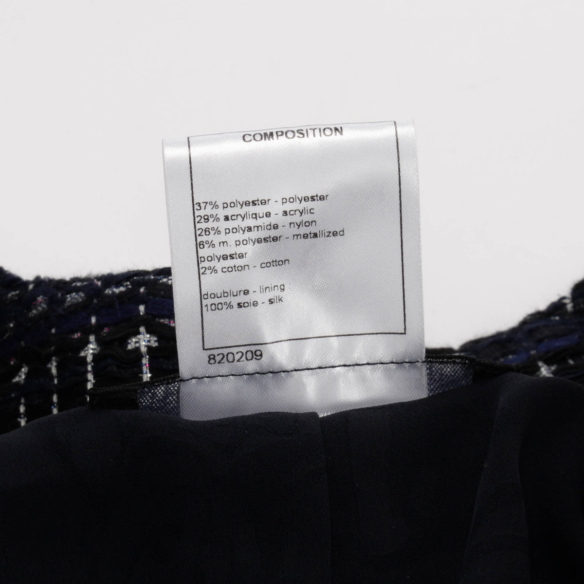 Chanel Blue & Black Striped Tweed Military Style Jacket FR 42