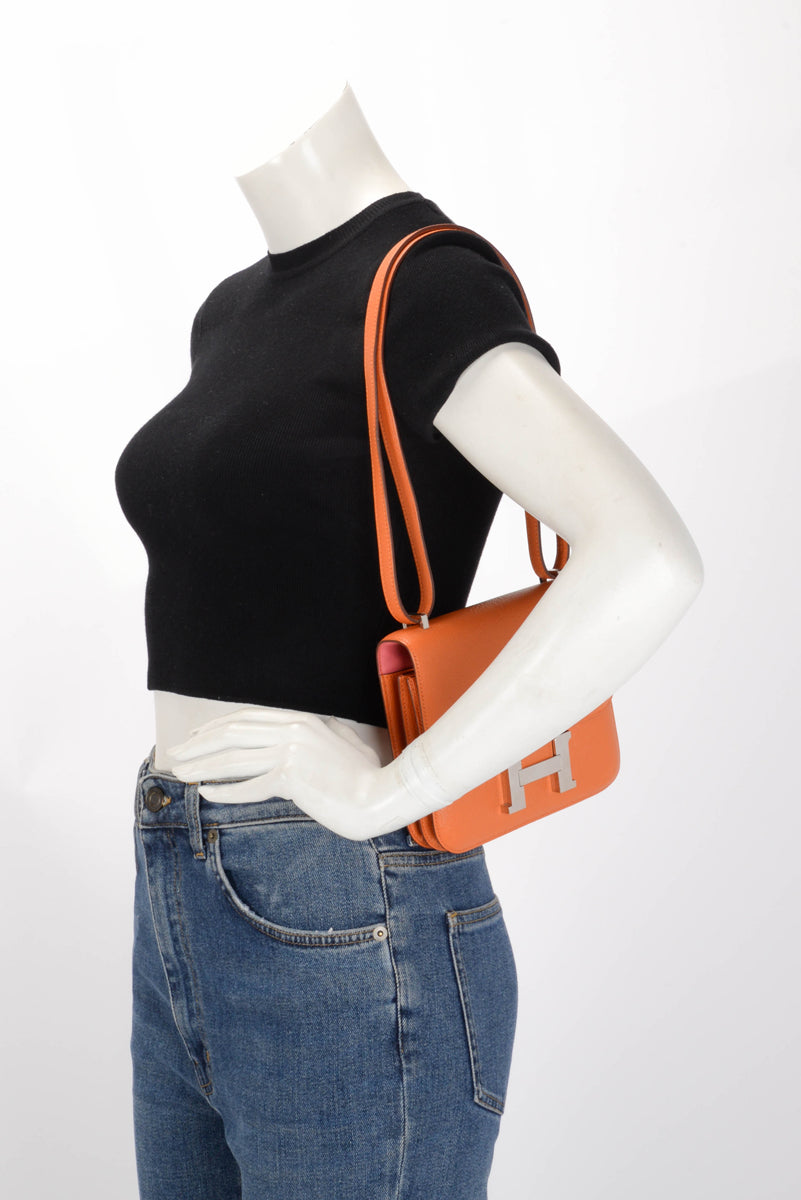 Hermes Orange & Rose Azalee Chevre Mysore Verso Constance 18
