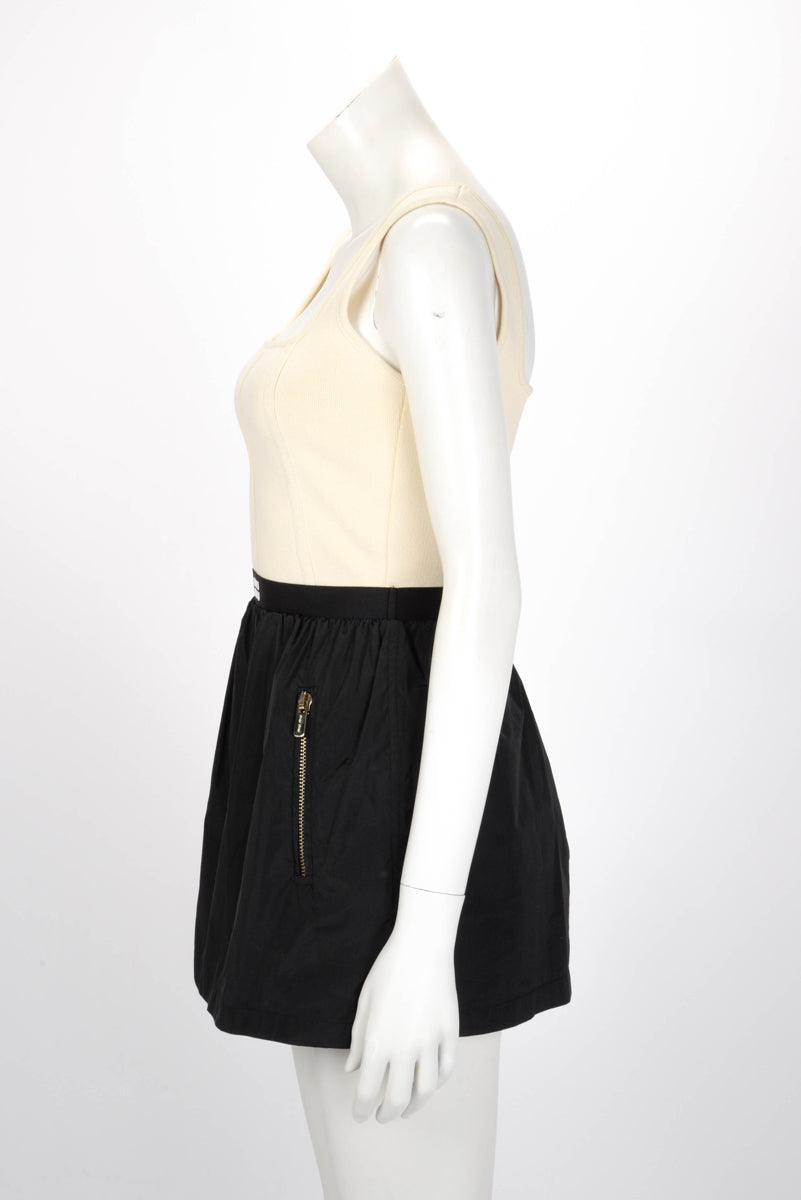 Miu Miu Black Technical Silk Logo Mini Skirt IT 36