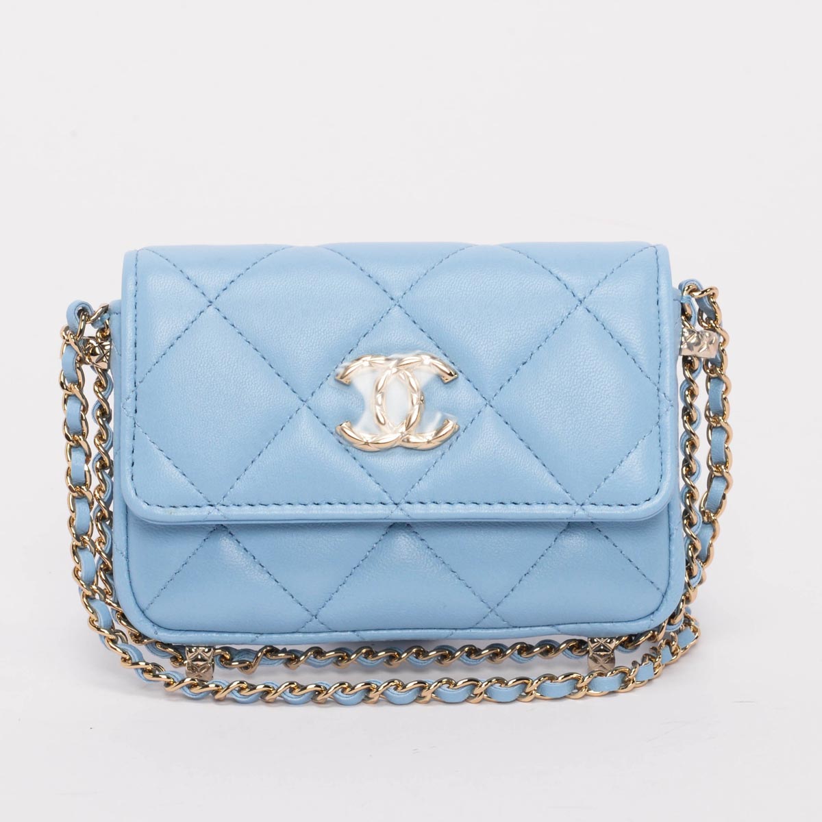 Chanel Light Blue Calfskin Clutch With Chain Wallet