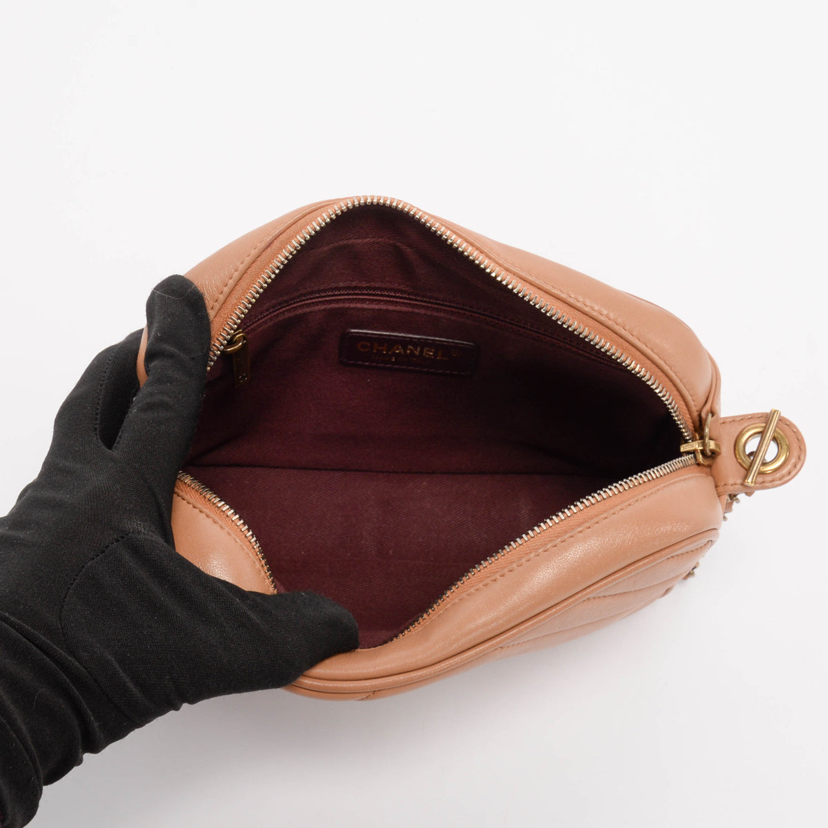 Chanel Camel Lambskin Pyramid CC Camera Bag