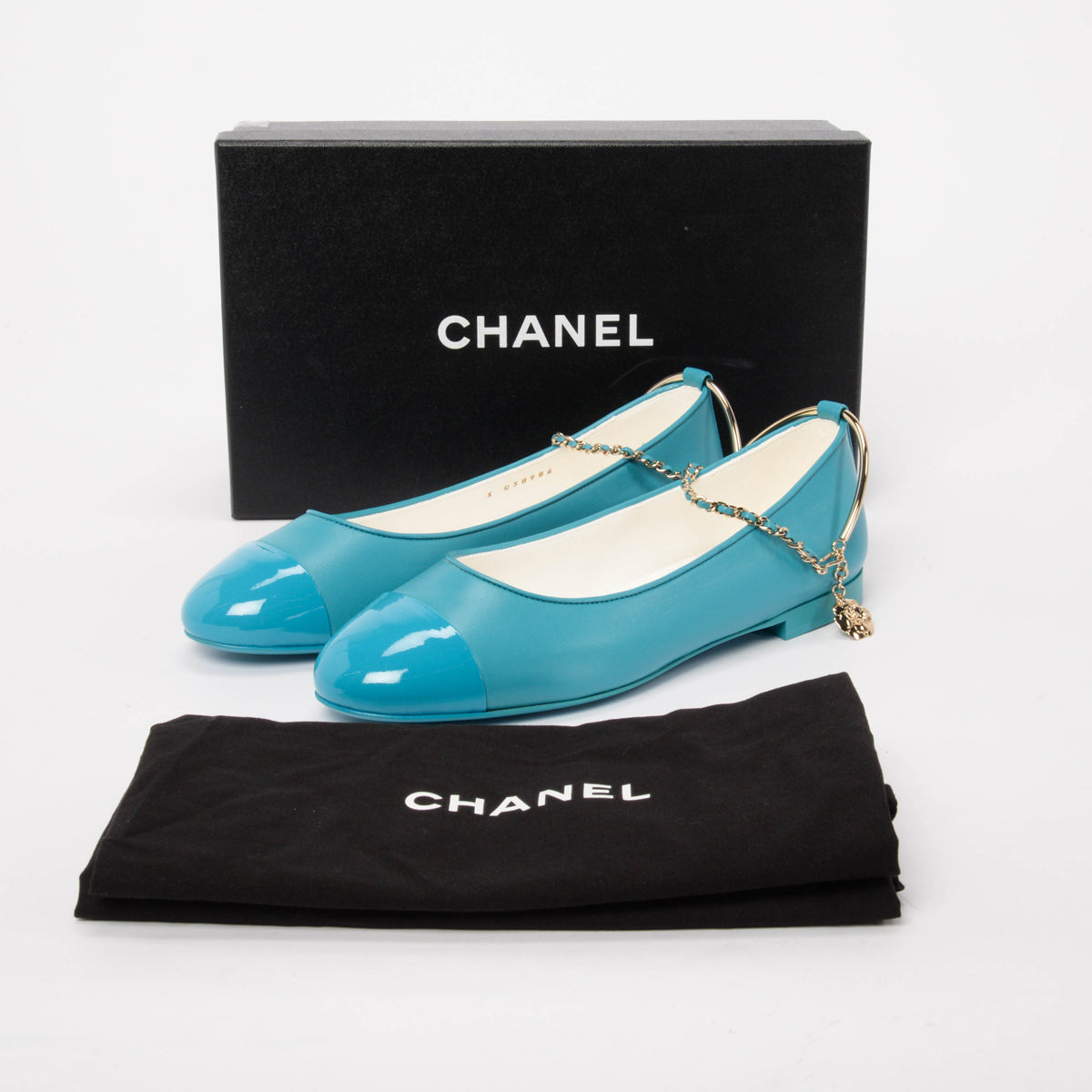 Chanel Teal Lambskin Ankle Chain Ballerina Flats 40