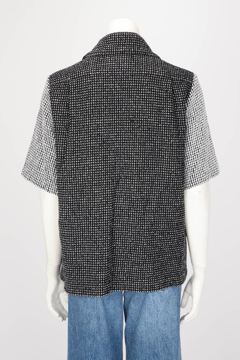 Chanel Black & White Tweed Short Sleeve Blouse FR 36