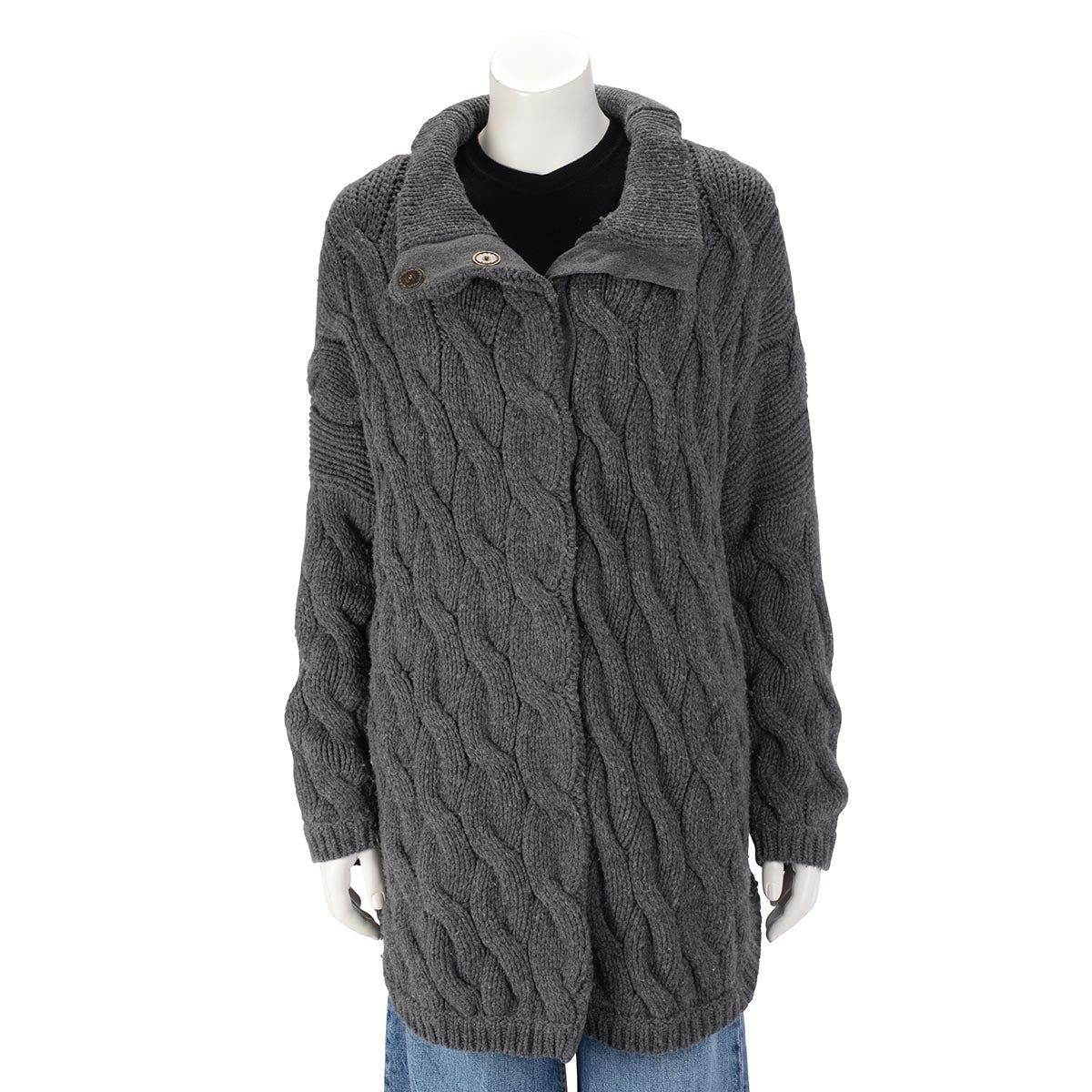 Brunello Cucinelli Charcoal Cashmere Blend Cable Knit Cardigan L