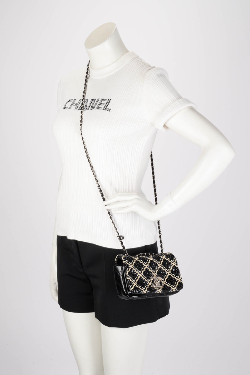 Chanel Black Woven Patent Mini Flap Bag