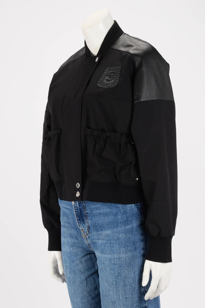 Hermes Black Cotton & Lambskin Embroidered Bomber Jacket FR 38