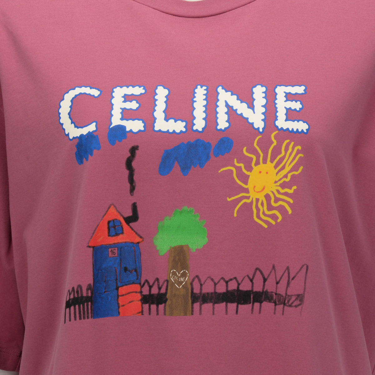 Celine Magenta Cotton Loose Graphic T-Shirt M