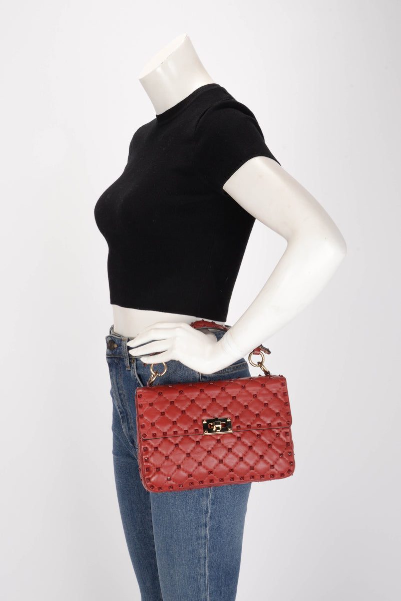 Valentino Red Calfskin Medium Rockstud On Love Bag