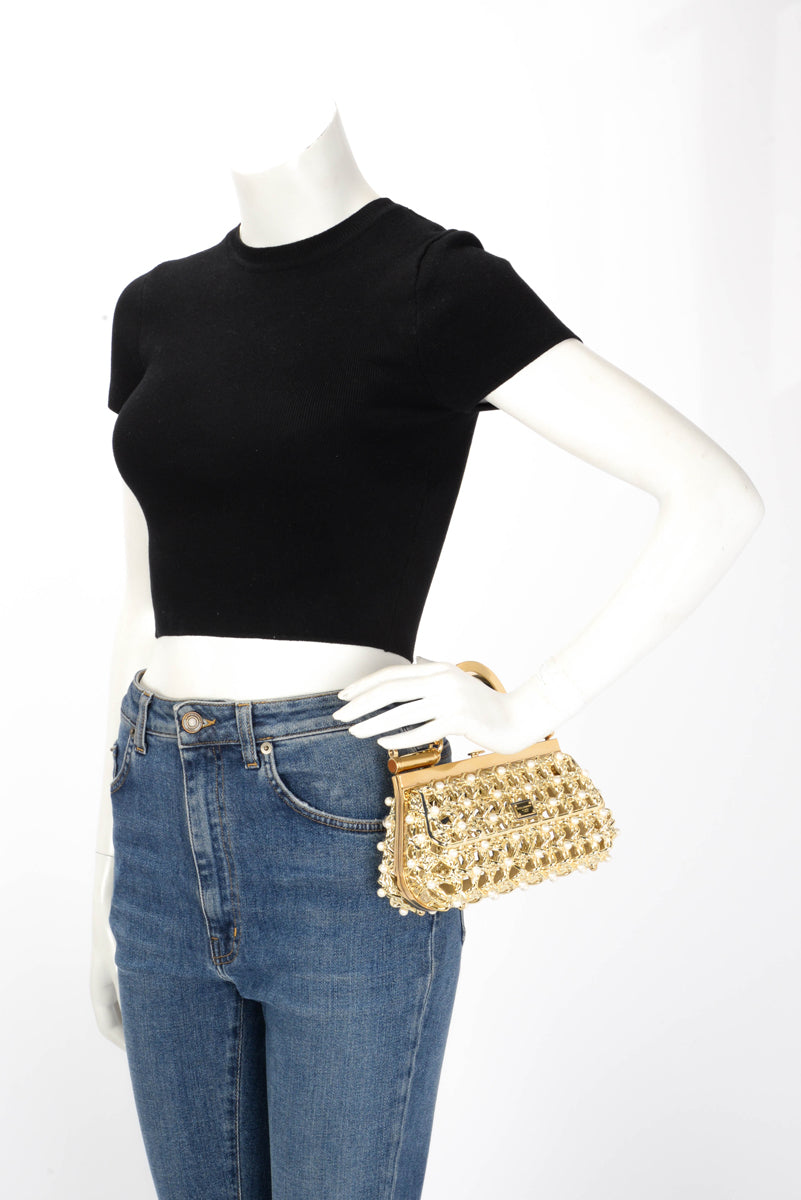 Dolce & Gabbana Gold Pearl Caged Sicily Bag